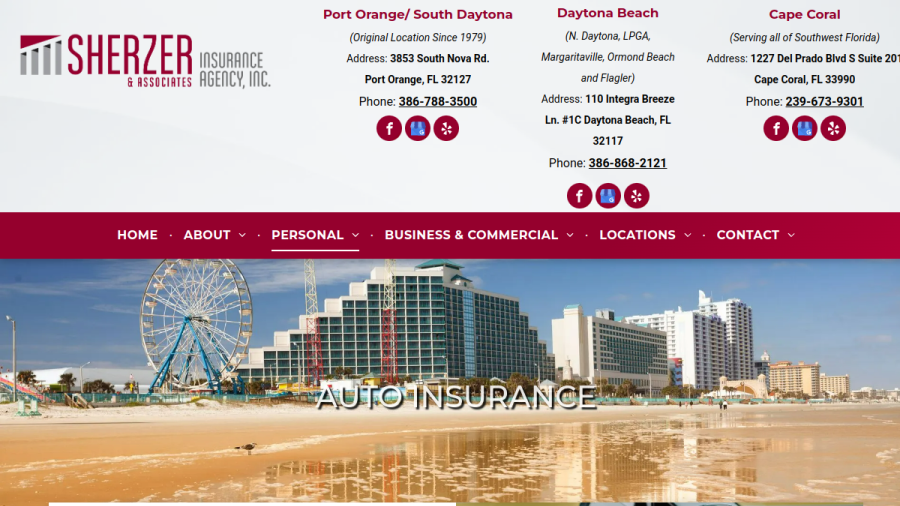 Screenshot of the Sherzer & Associates Insurance website