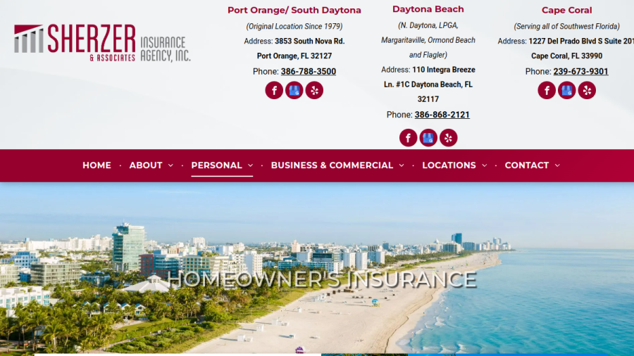 Screenshot of the Sherzer & Associates Insurance website