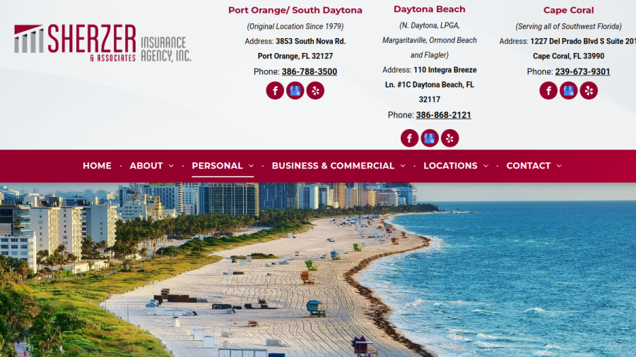 Screenshot of the Sherzer & Associates Insurance website