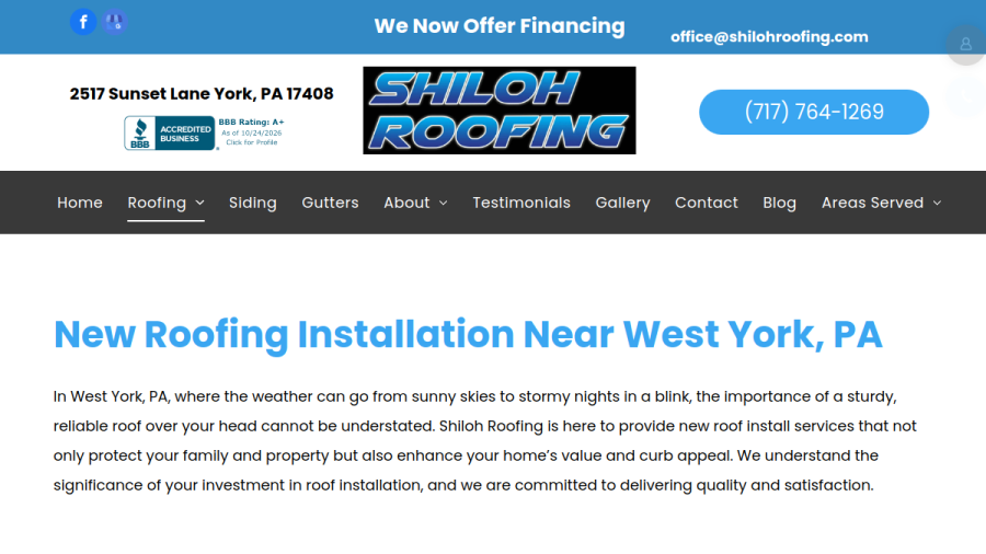Shiloh Roofing website