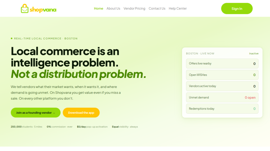 Screenshot of the Shopvana website