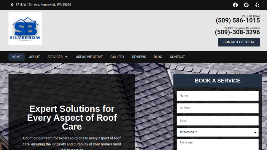 Screenshot of the Silverbow Roofing Inc website