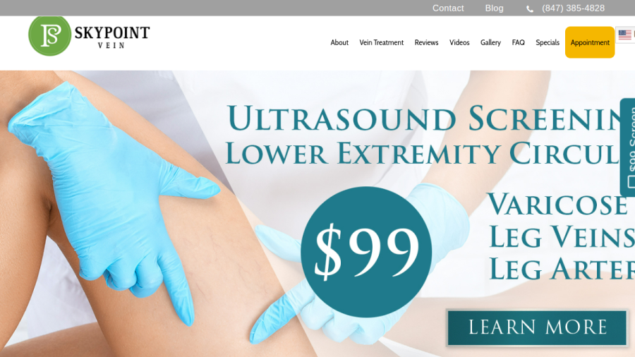 Screenshot of the Skypoint Vein Center website