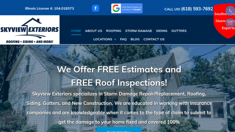 Screenshot of Skyview Exteriors LLC website