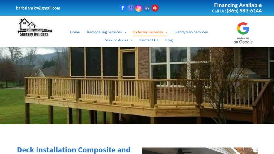 Screenshot of the Slansky Builders Home Improvement website