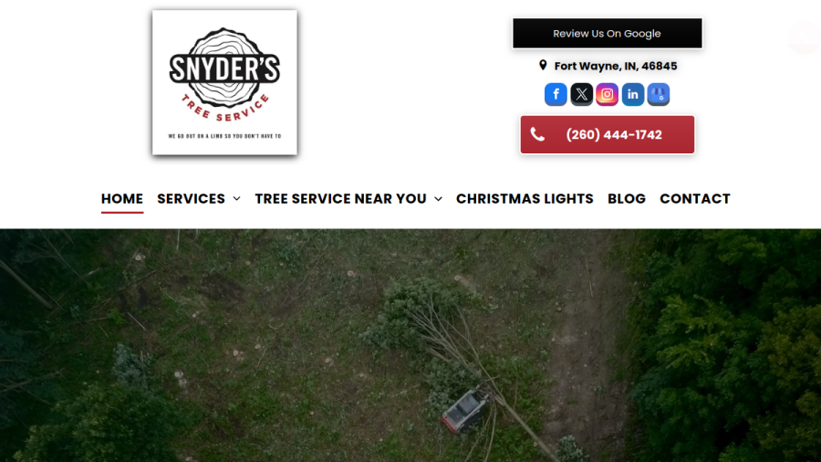 Website screenshot of Snyder's Tree Service