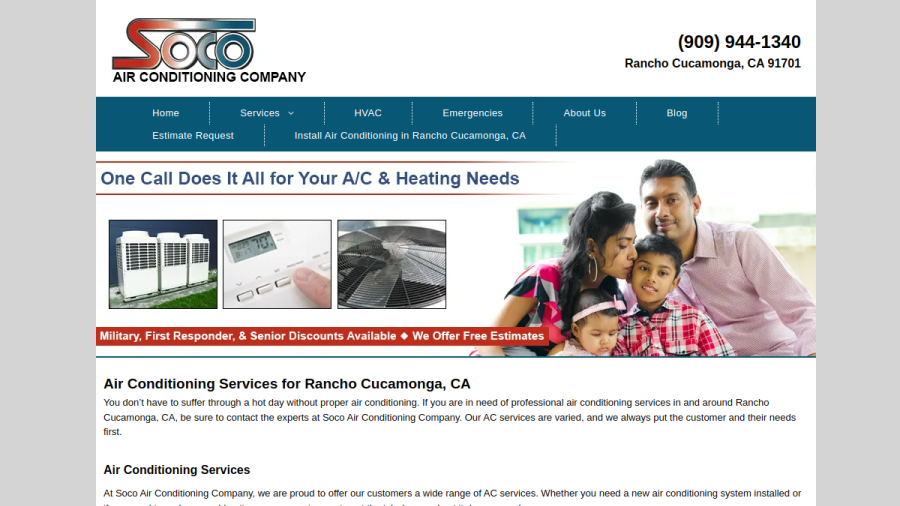 Screenshot of the Soco Air Conditioning website