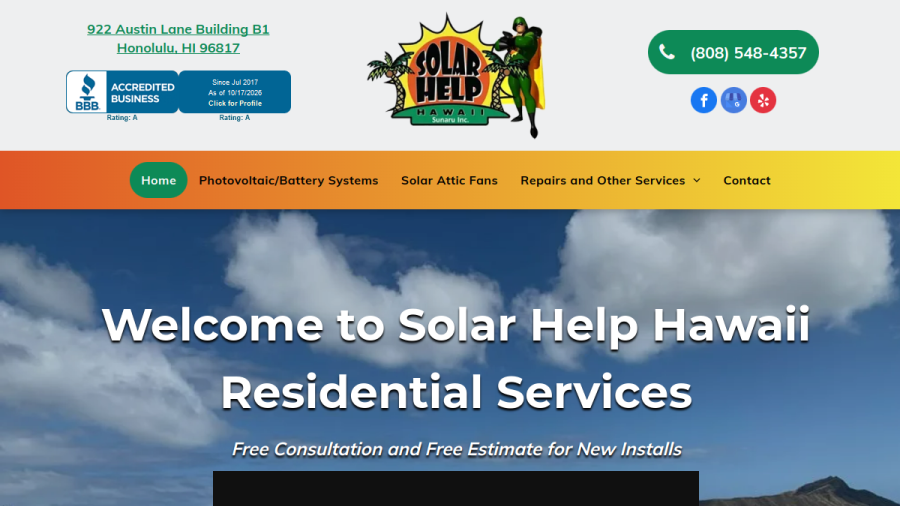 Screenshot of the Solar Help Hawaii website