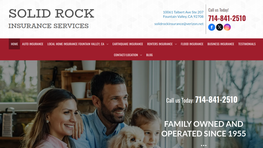 Screenshot of the Solid Rock Insurance website