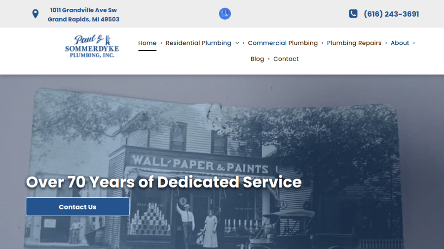 Screenshot of the sommerdyke plumbing website