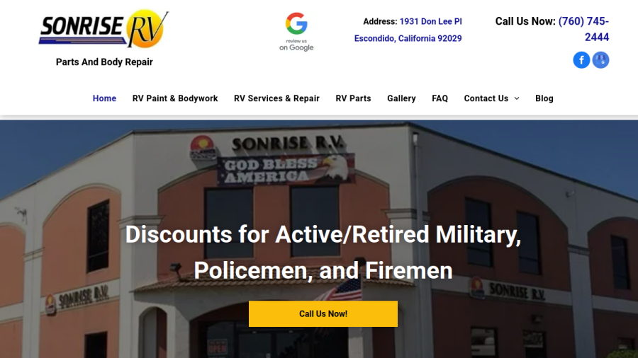 Sonrise RV Parts and Body Repair website