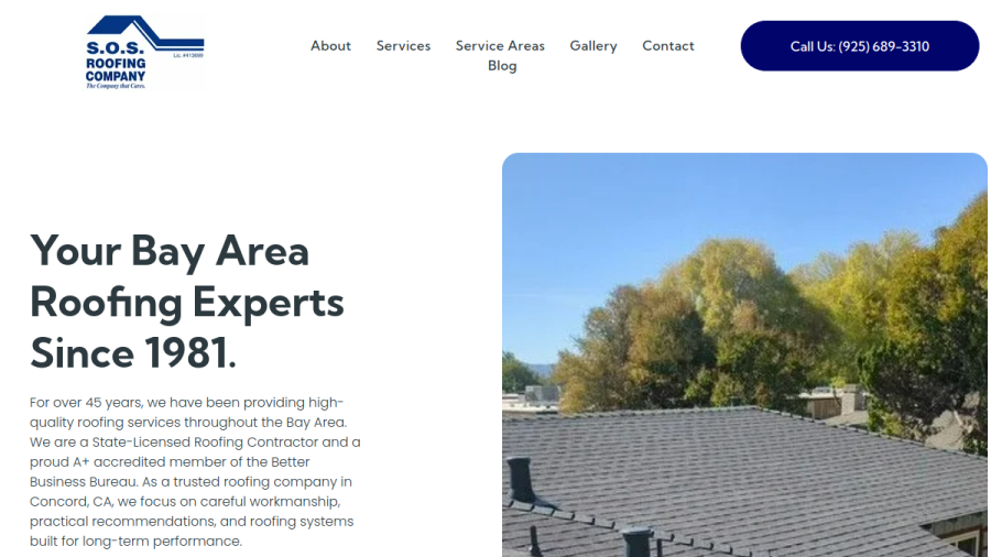 Screenshot of SOS Roofing Company website