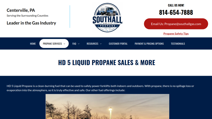 Screenshot of the Southall Gas LLC website