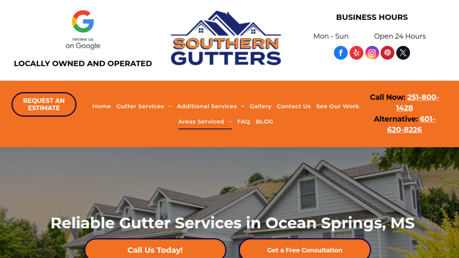 Screenshot of the Southern Gutters LLC website