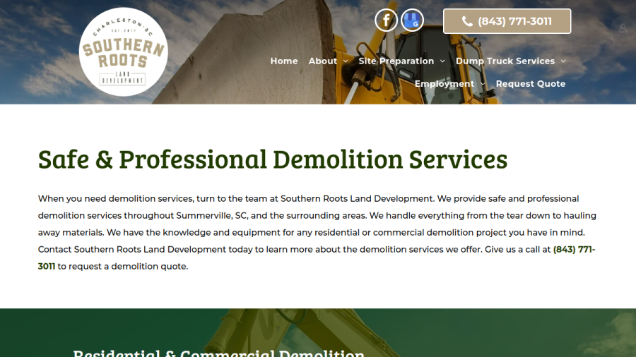 Screenshot of the Southern Roots Land Development website