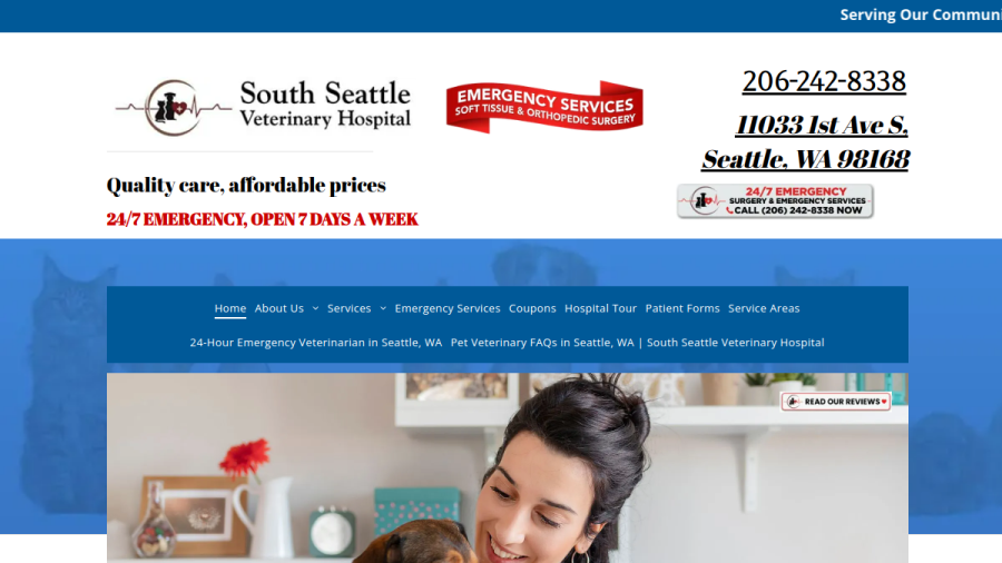 Screenshot of the South Seattle Veterinary Hospital website
