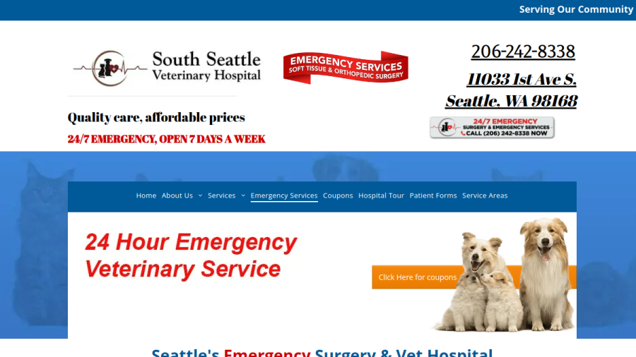 South Seattle Veterinary Hospital website