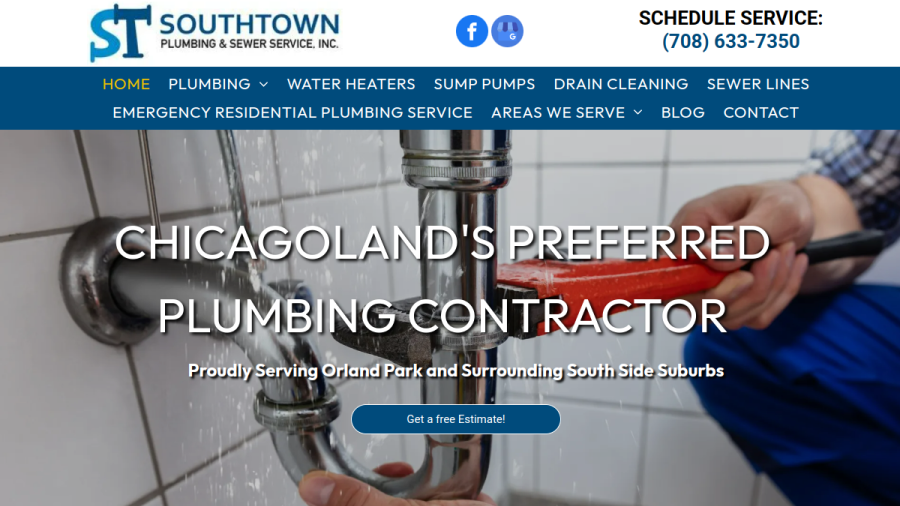 Screenshot of the Southtown Plumbing & Sewer Inc website