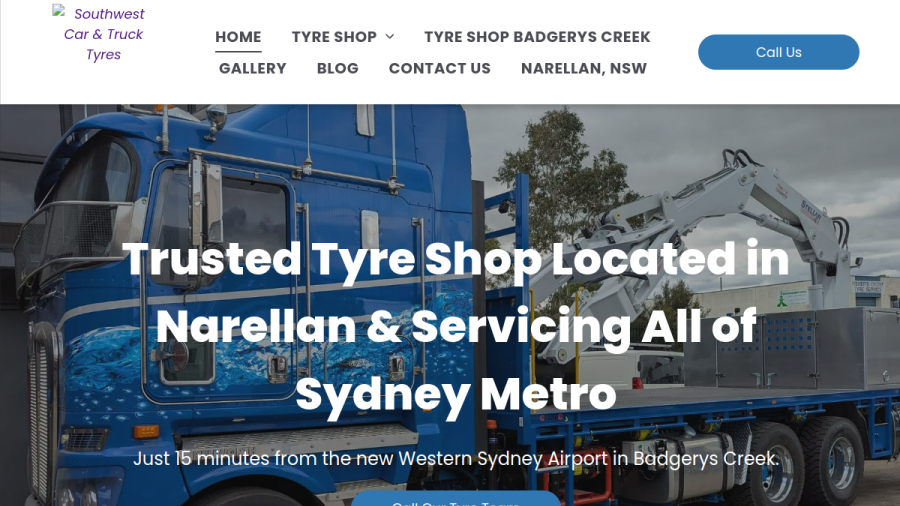 Screenshot of the Southwest Car & Truck Tyres website