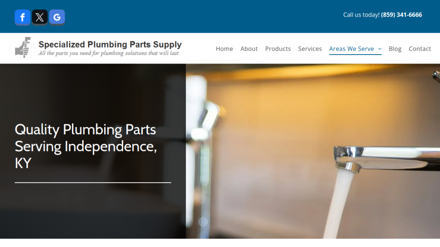 Screenshot of the Specialized Plumbing Parts Supply website