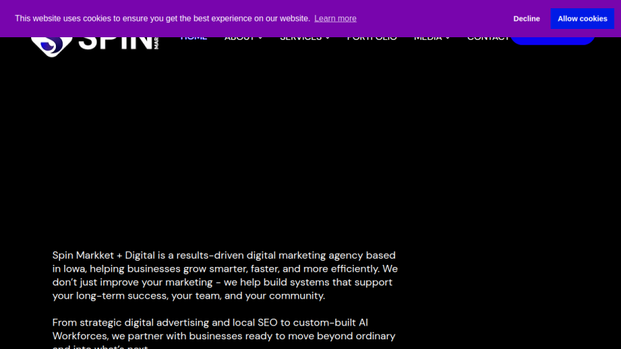 Screenshot of the Spin Markket + Digital website