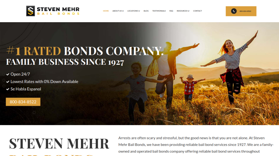 Screenshot of the Steven Mehr Bail Bonds website