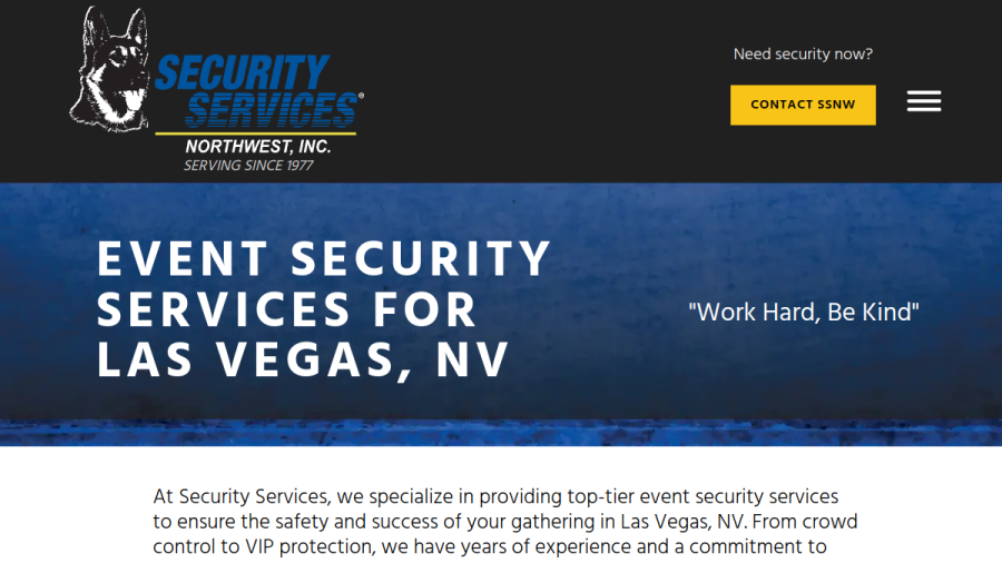 Screenshot of the Security Services Northwest, Inc website