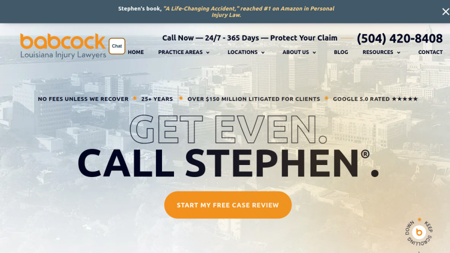 Website screenshot of Babcock Injury Lawyers