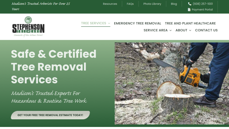 Screenshot of the Stephenson Tree Care Inc. website