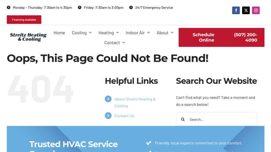 Screenshot of the Streitz Heating & Cooling website