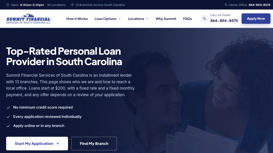 Screenshot of Summit Financial Services of SC website