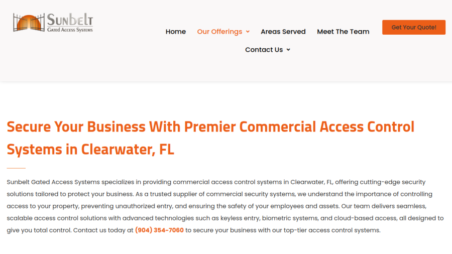 Website screenshot of Sunbelt Gated Access Systems of Florida LLC