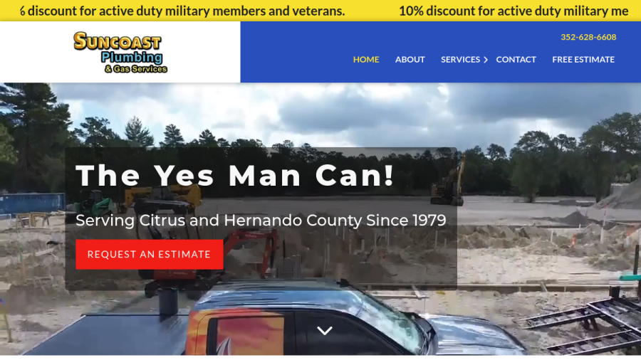 Screenshot of the Suncoast Plumbing website