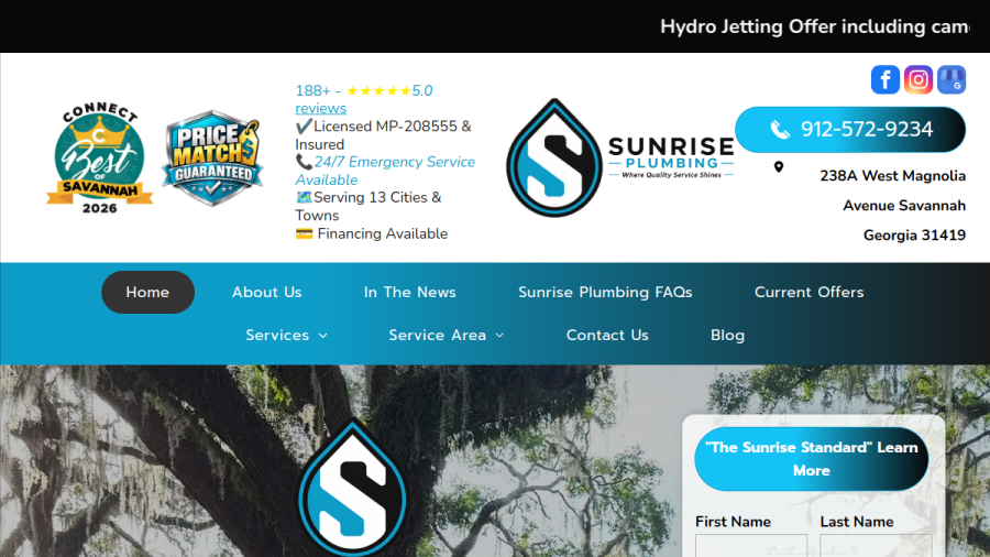 Sunrise Plumbing website