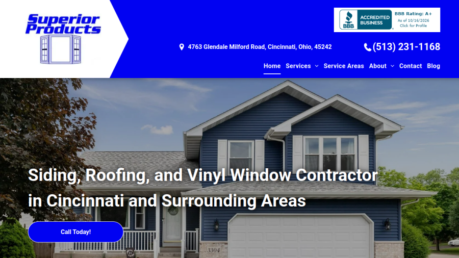 Website screenshot of Superior Products
