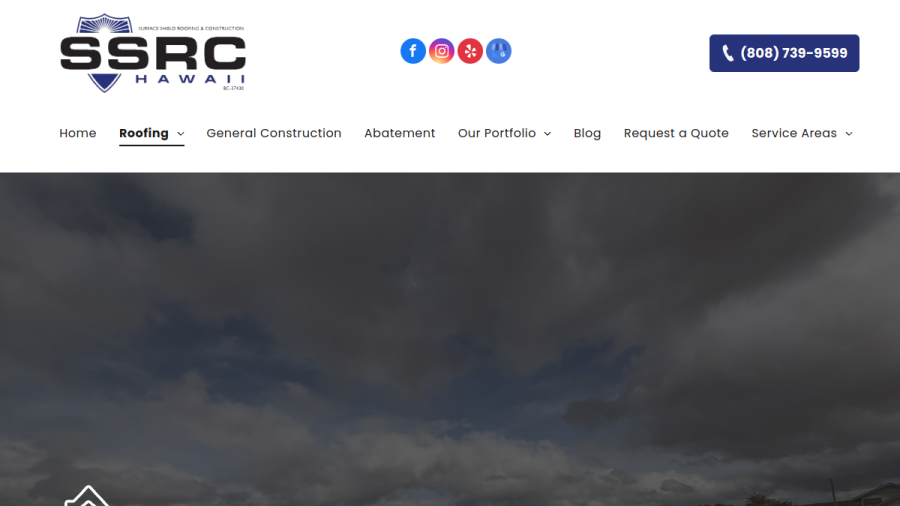 Screenshot of the Surface Shield Roofing & Construction website