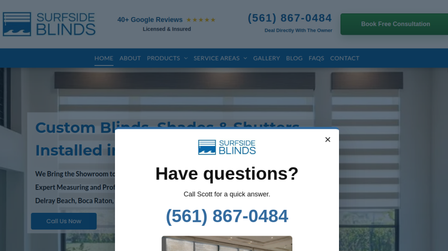 Screenshot of the Surfside Blinds website
