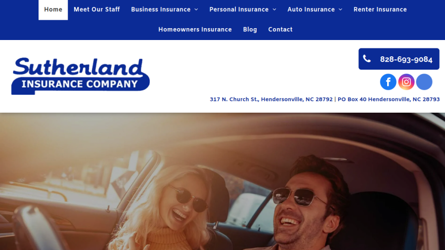 Screenshot of the Sutherland Insurance website