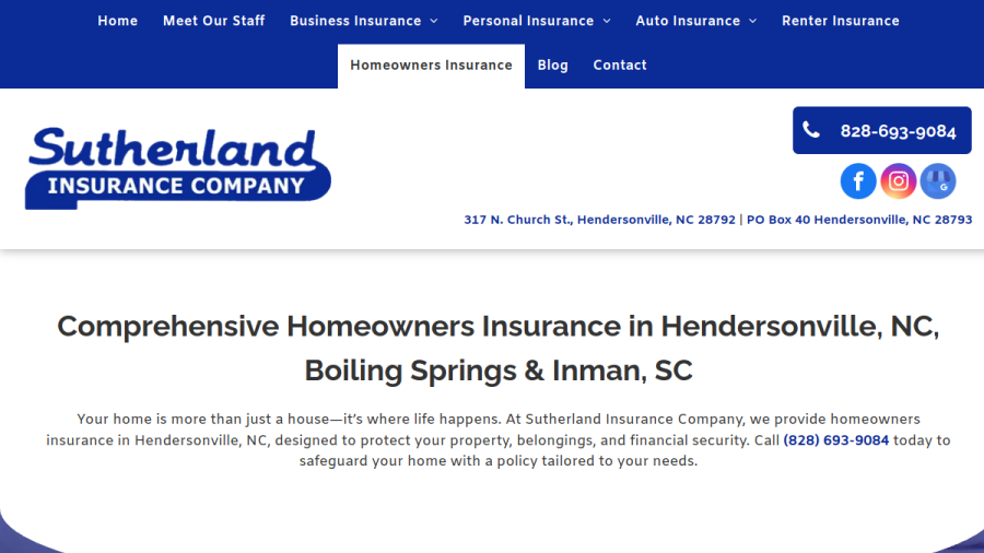 Screenshot of the Sutherland Insurance website