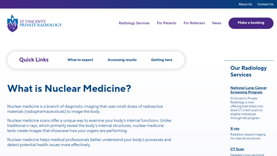Screenshot of St Vincent's Private Radiology website