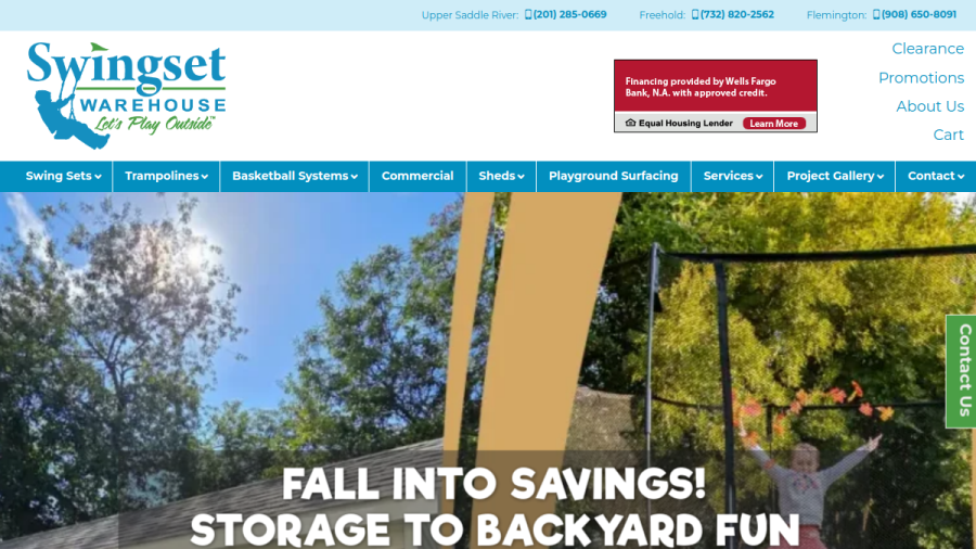 Screenshot of the Swingset & Toy Warehouse website