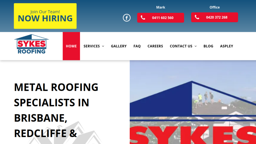 Screenshot of the Sykes Roofing website