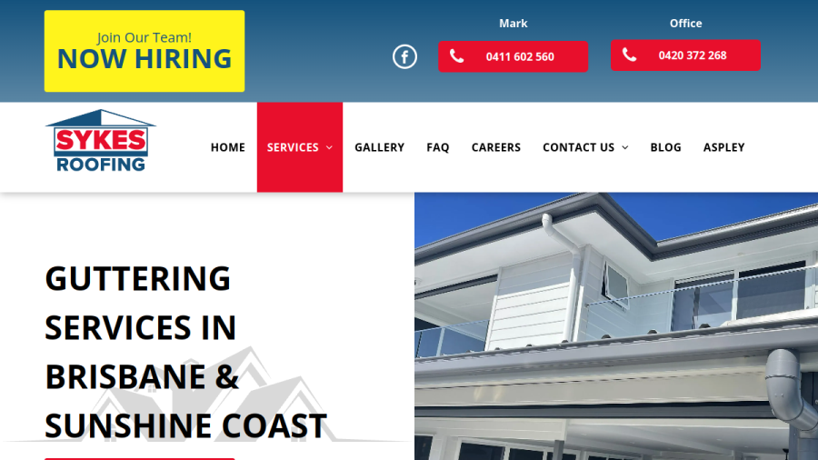 Screenshot of the Sykes Roofing website