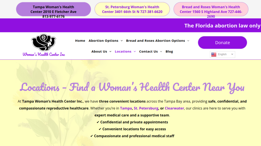 Screenshot of the Tampa Woman's Health Center website