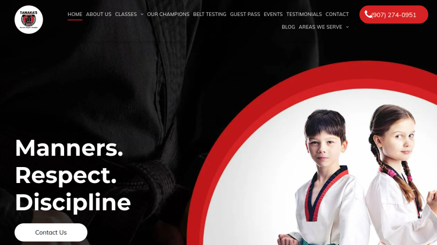 Screenshot of the Tanaka's Martial Arts Academy website