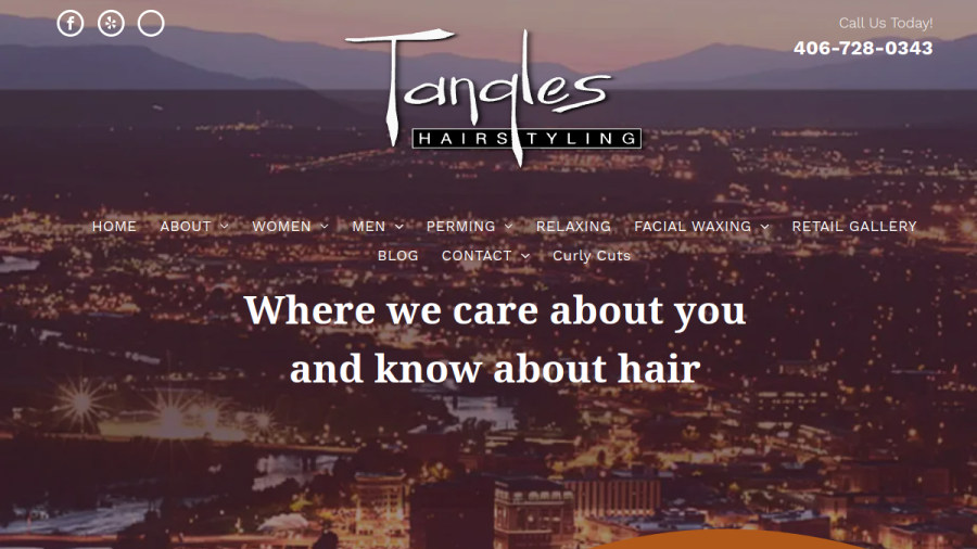 Screenshot of Tangles Hairstyling website