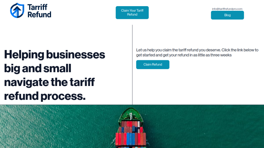 Screenshot of the Tariff Refund Pro website