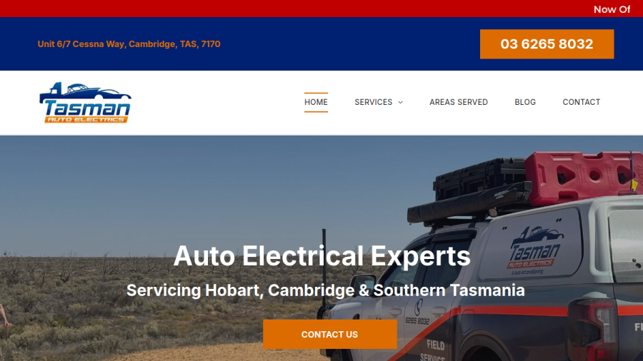 Screenshot of the Tasman Auto Electrics website