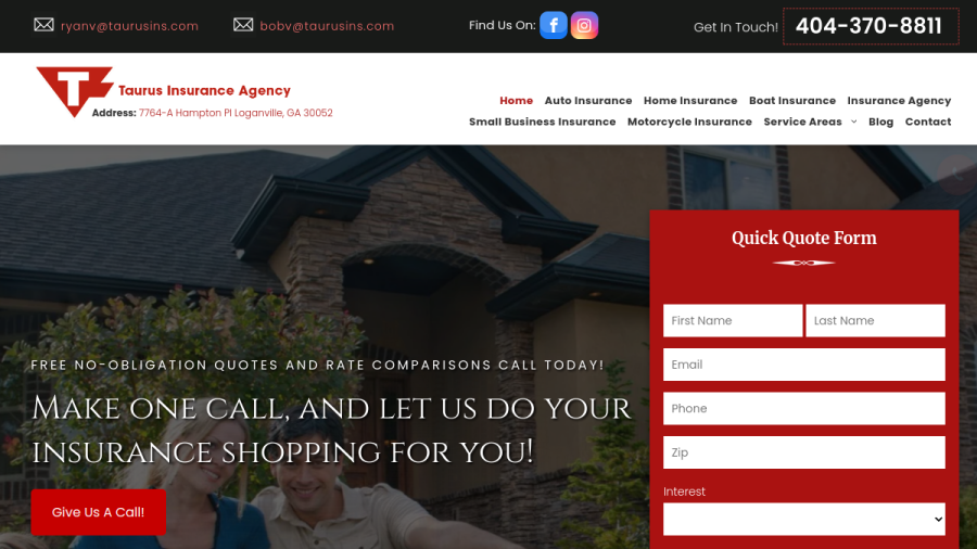 Screenshot of the Taurus Insurance Agency website