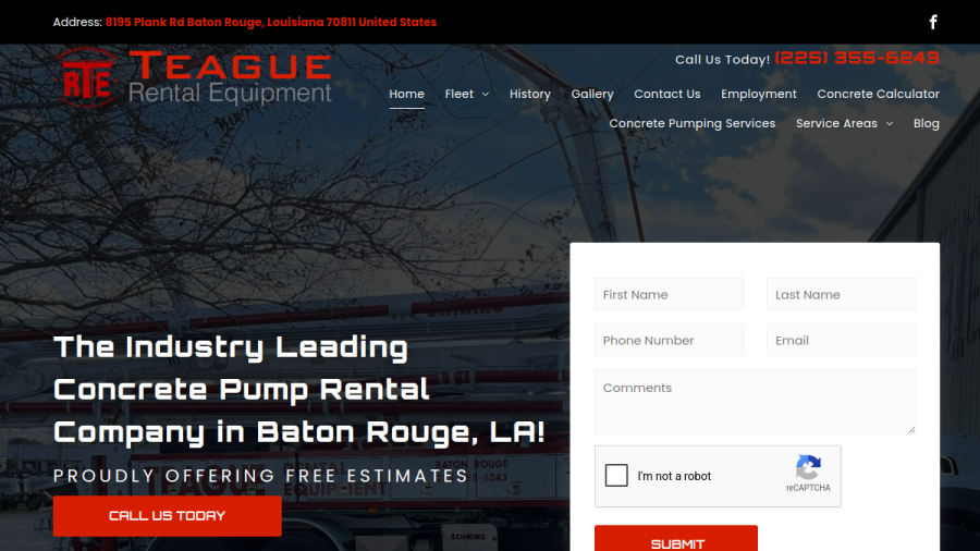 Screenshot of the Teague Rental Equipment LLC website